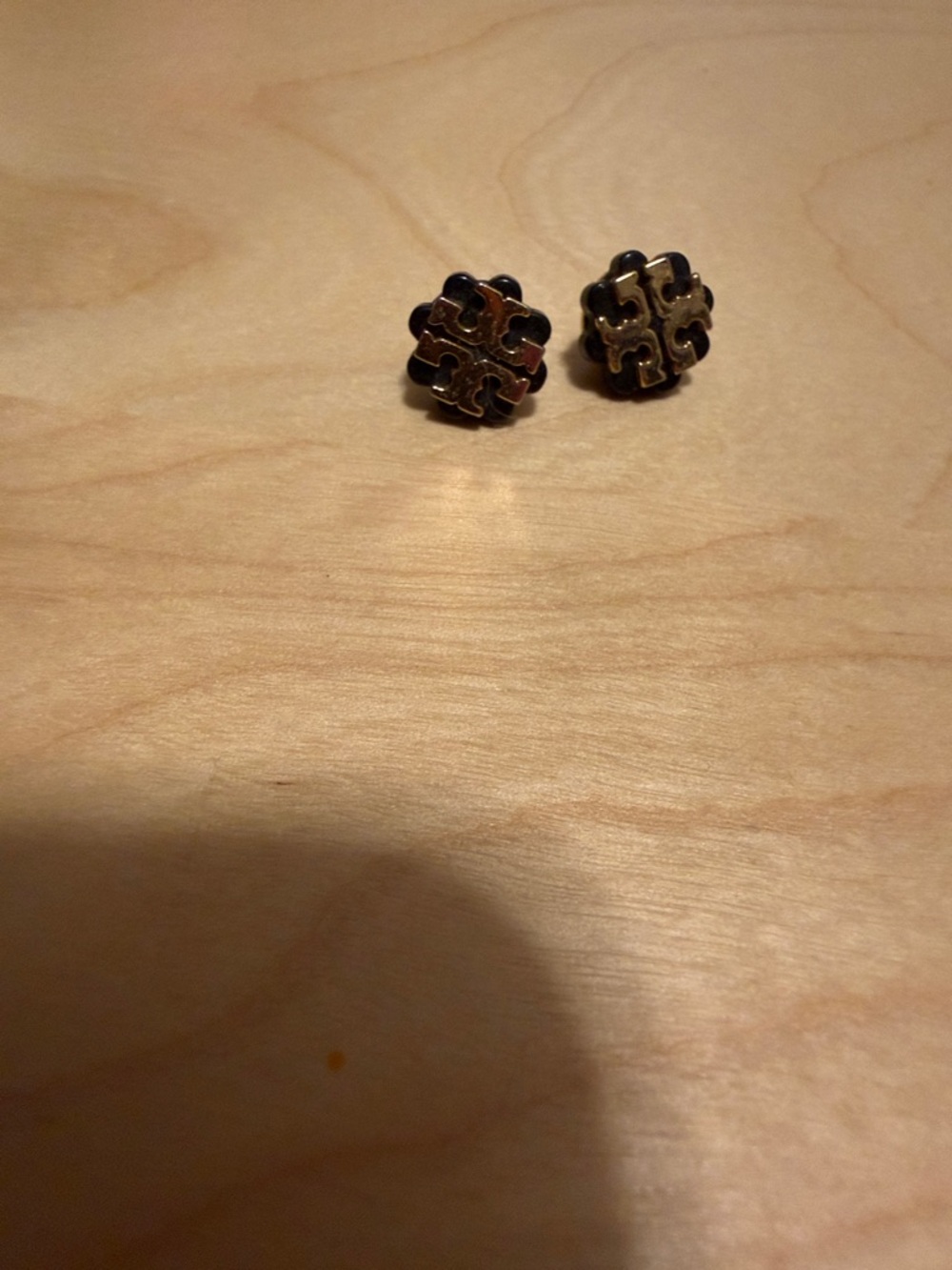 Tory Burch Gold and Black Clover Logo Stud Earrings